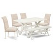 Pemberly Row 6-Piece Rectangular Dining Table Set with Bench in Linen White