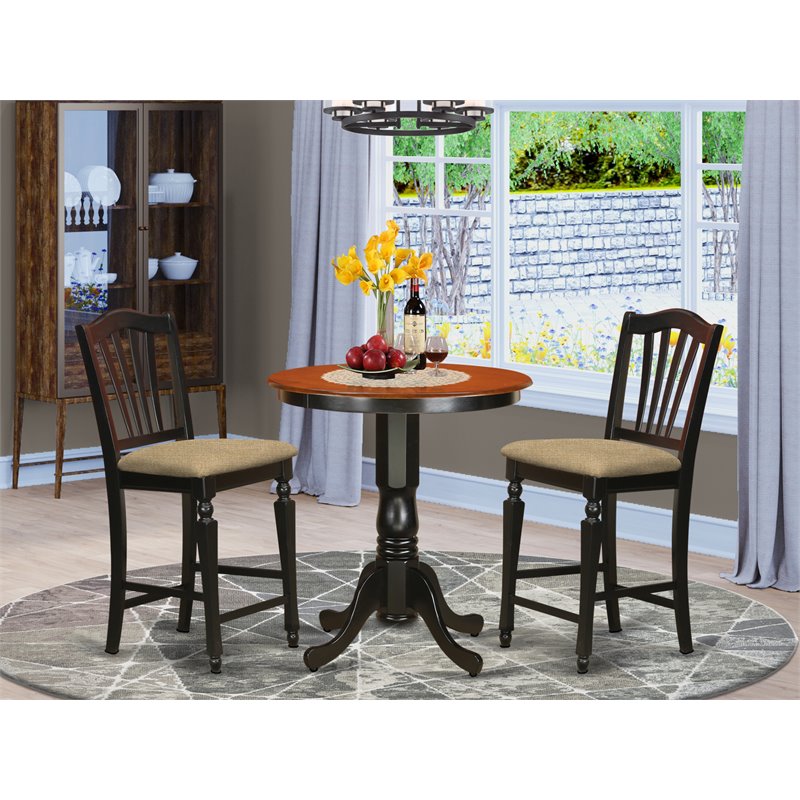Pemberly Row 3-Piece Counter Height Dining Set in Black and Cherry Wood