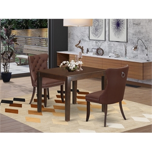 Pemberly Row 3-Piece Dining Set in Mahogany Finish with Burgundy Upholstery