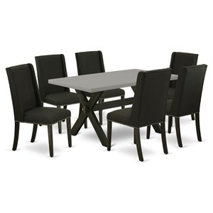 Pemberly Row 7-Piece Wood Dining Set with X-Leg Table in Black
