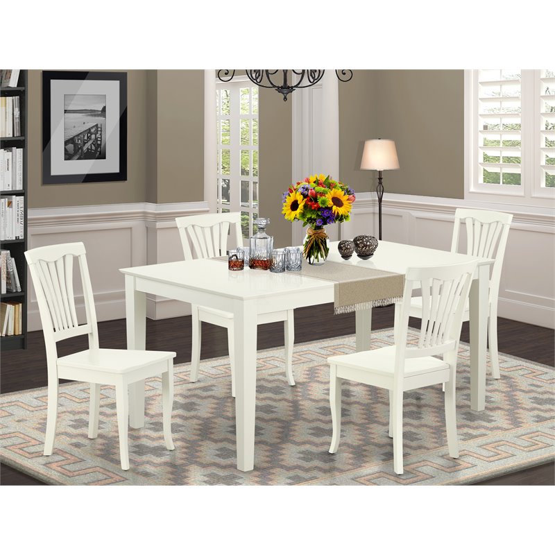 Pemberly Row 5-Piece Rectangular Dining Set in Linen White Wood