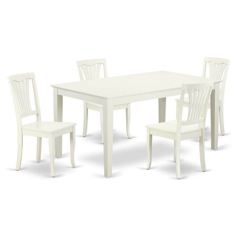 Pemberly Row 5-Piece Rectangular Dining Set in Linen White Wood