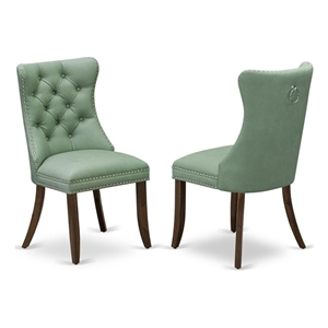 Pemberly Row Set of 2 Faux Leather Parson Dining Chairs in Willow Green