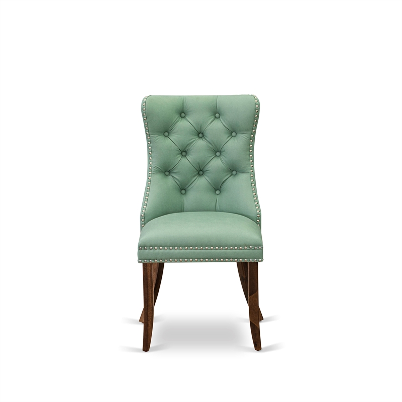Pemberly Row Set of 2 Faux Leather Parson Dining Chairs in Willow Green