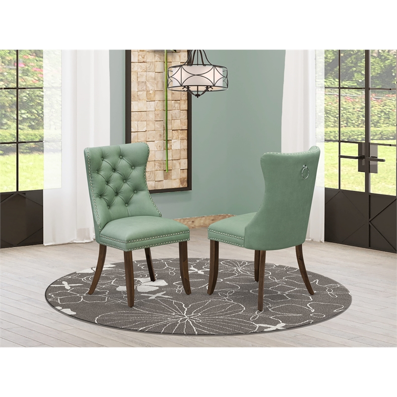 Pemberly Row Set of 2 Faux Leather Parson Dining Chairs in Willow Green