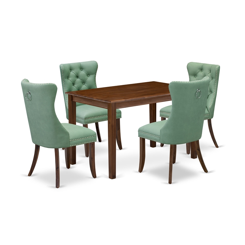 Pemberly Row 5-Piece Wood Dining Set with Faux Leather in Antique Walnut
