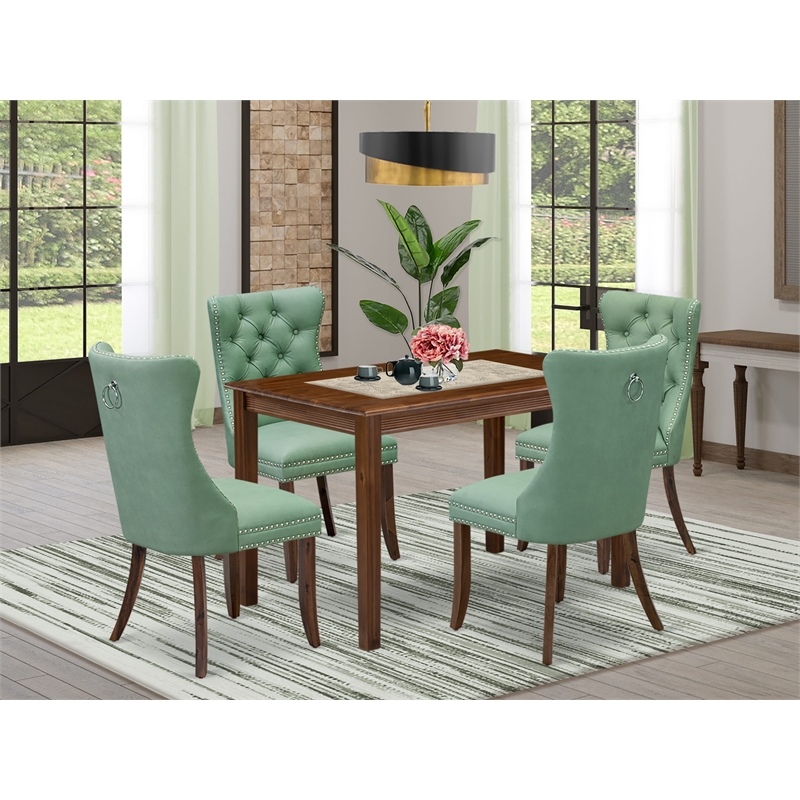 Pemberly Row 5-Piece Wood Dining Set with Faux Leather in Antique Walnut
