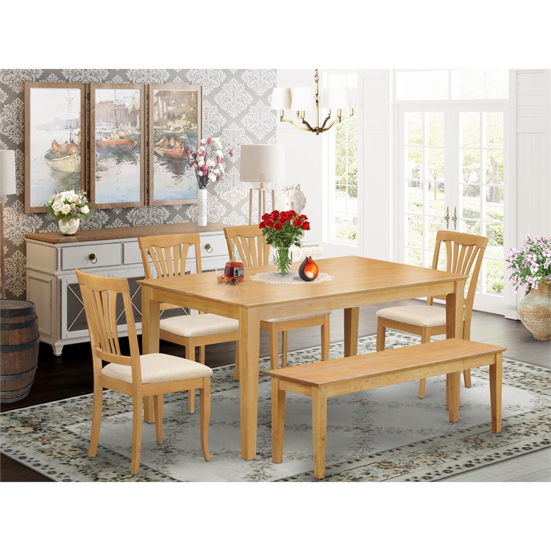 Pemberly Row 6-Piece Dining Set with Cushion Seat and Bench in Oak