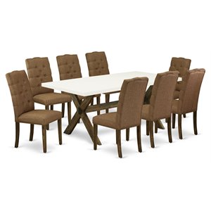 Pemberly Row X-Style 9-Piece Wood Dining Table Set in Brown Smoke Finish