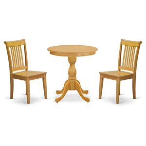 Pemberly Row 3-Piece Round Pedestal Wood Kitchen Table Set in Oak