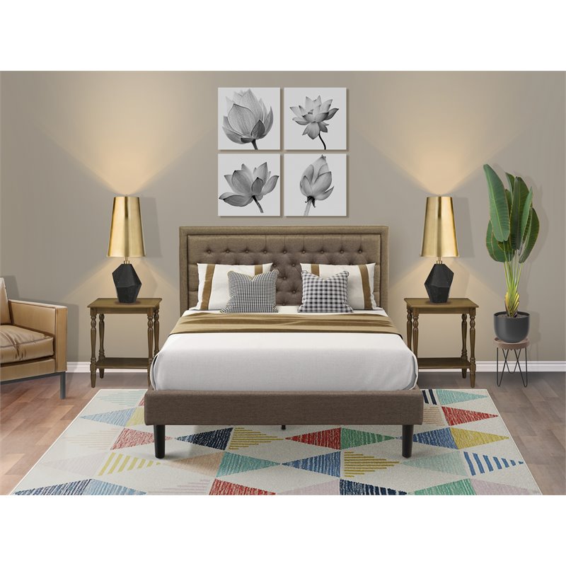 Pemberly Row 3-Piece Queen Bedroom Set with Bed and Nightstands in Brown