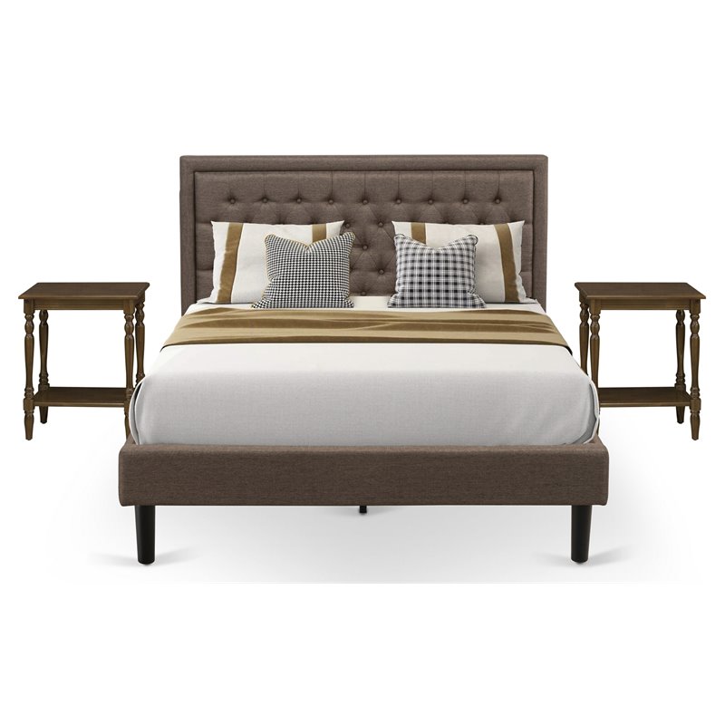 Pemberly Row 3-Piece Queen Bedroom Set with Bed and Nightstands in Brown
