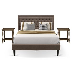 pemberly row 3-piece queen bedroom set with bed and nightstands in brown