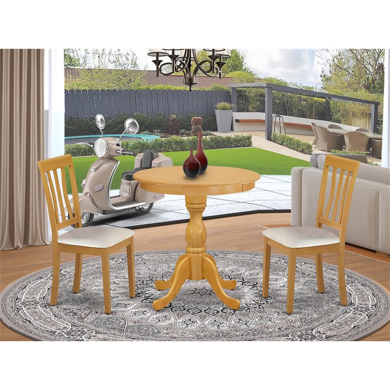 Pemberly Row 5-Piece Round Wood Dining Set with Faux Leather in Oak