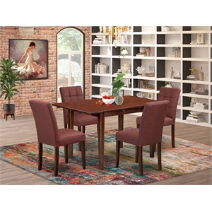 Pemberly Row 5-Piece Dining Set with Rectangular Table in Mahogany/Burgundy