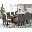 Pemberly Row 9-Piece Wood Dining Set in Antique Walnut and Dark Gray
