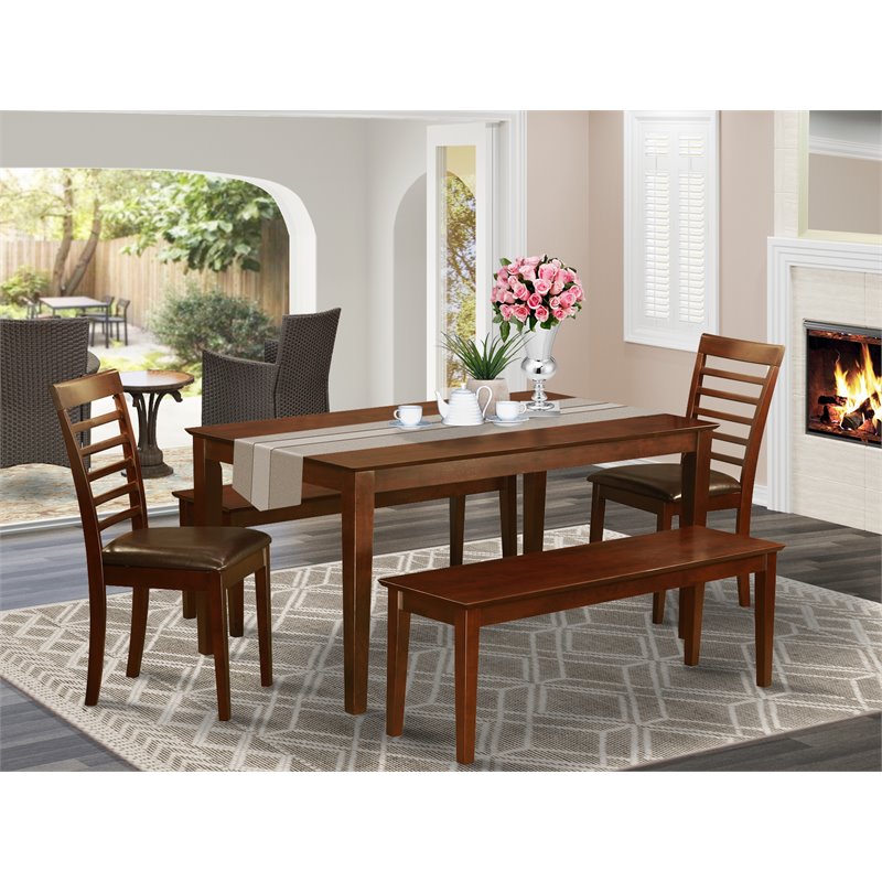 Pemberly Row 5-Piece Wood Dining Set in Mahogany with Faux Leather Seats