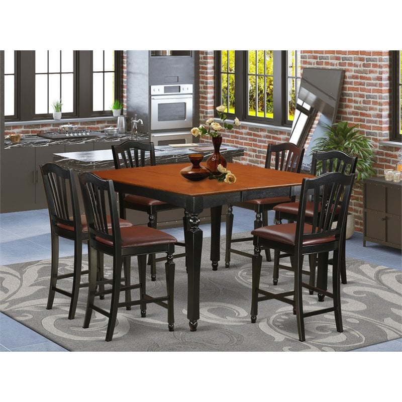 Pemberly Row 7-Piece Wood Dining Set in Black/Cherry & Brown Finish
