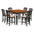 Pemberly Row 7-Piece Wood Dining Set in Black/Cherry & Beige Finish