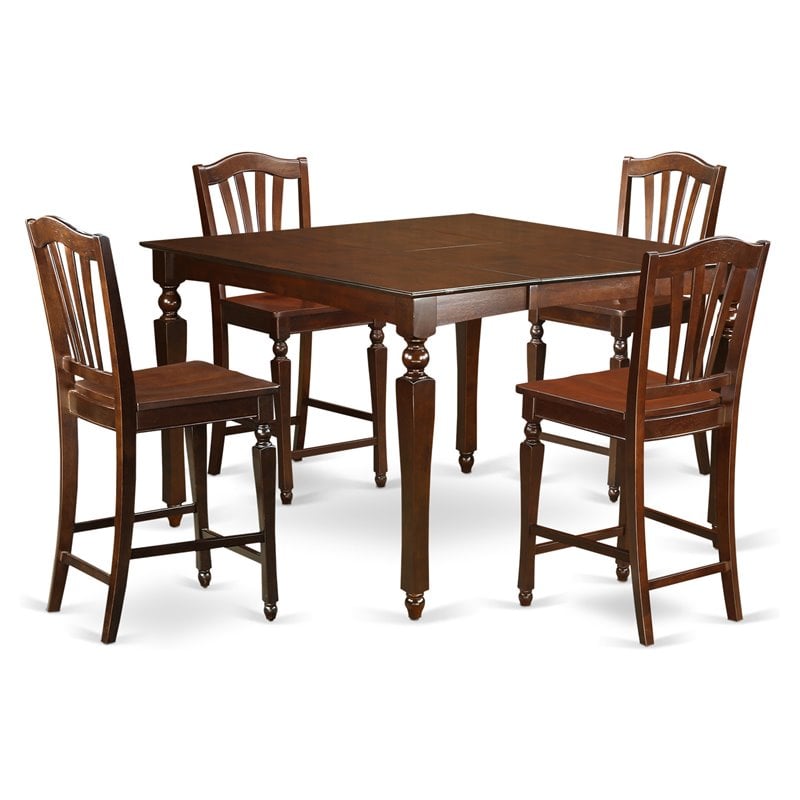 Pemberly Row 5-Piece Mahogany Wood Dining Table Set with Hardwood Seats
