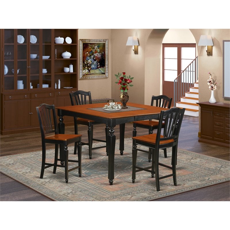 Pemberly Row 5-Piece Wood Dining Set with Stools in Black and Cherry