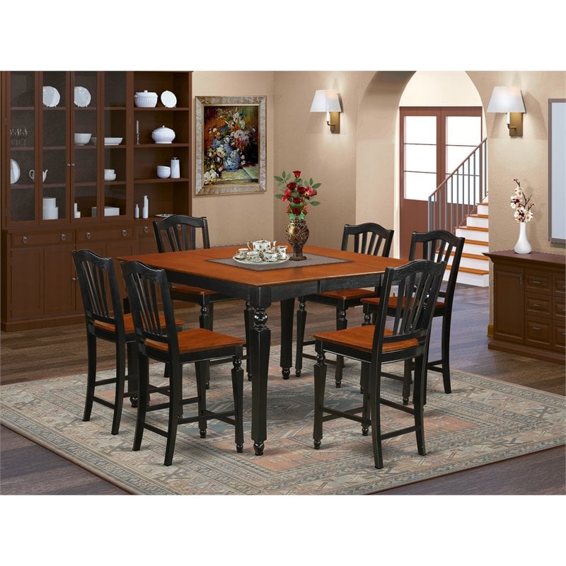 Pemberly Row 7-Piece Rubberwood Dining Set in Black and Cherry