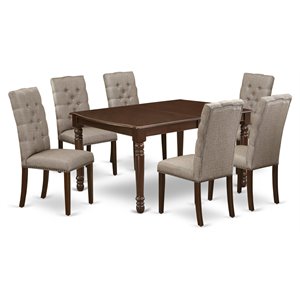 Pemberly Row 7-Piece Wood Dining Table Set in Mahogany and Dark Khaki