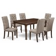 Pemberly Row 7-Piece Wood Dining Table Set in Mahogany and Dark Khaki