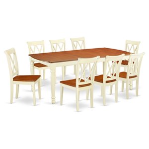Pemberly Row 9-Piece Wood Dining Set with X-Back Chairs in Cherry Finish