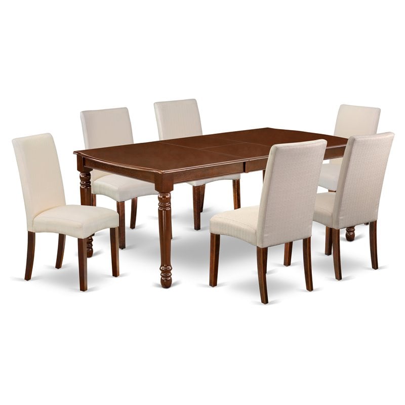 Pemberly Row 7-Piece Wood Dining Set in Mahogany and Cream Finish