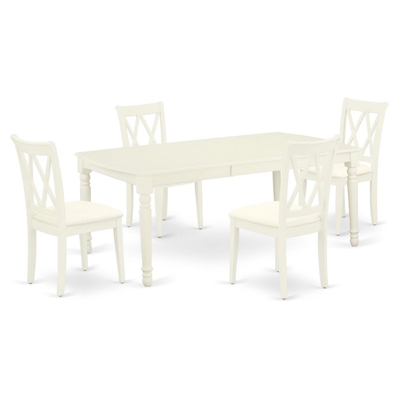 Pemberly Row 5-Piece Wood Dining Set with Fabric Seat in Linen White