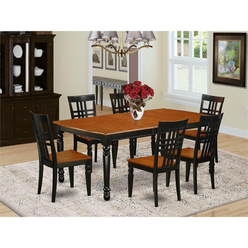 Pemberly Row 7-Piece Wooden Dining Set with Butterfly Leaf in Black/Cherry
