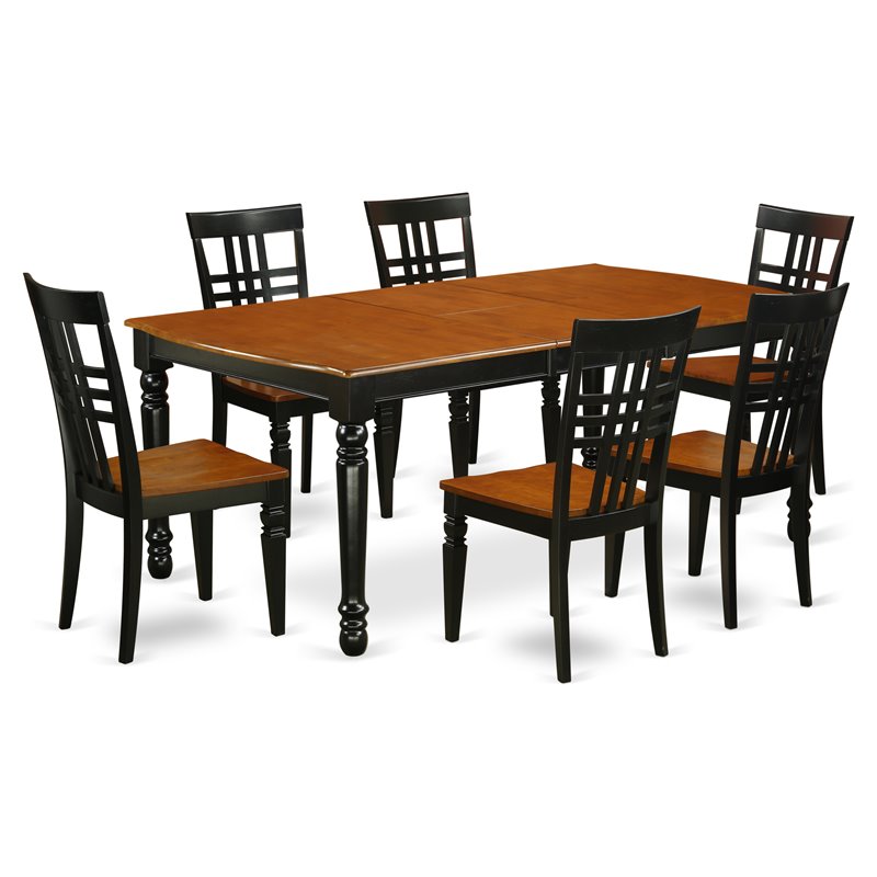 Pemberly Row 7-Piece Wooden Dining Set with Butterfly Leaf in Black/Cherry