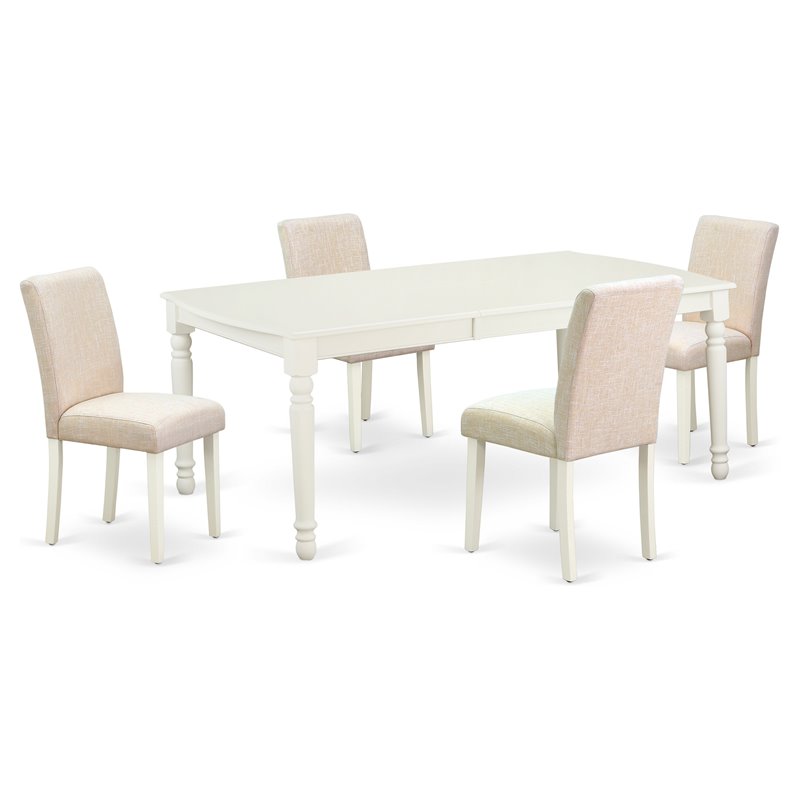 Pemberly Row 5-Piece Wood Dining Set with Fabric Seat in Linen White Finish