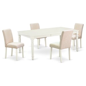 pemberly row 5-piece wood dining set with fabric seat in linen white finish