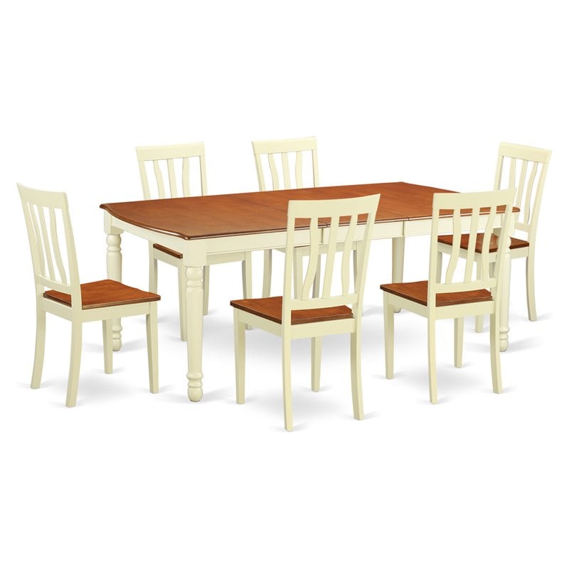 Pemberly Row 7-Piece Rubberwood Dining Set in Buttermilk and Cherry Finish