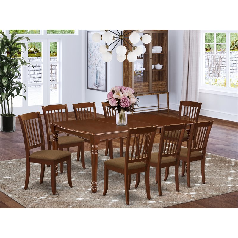 Pemberly Row 9-Piece Wood Dining Set with Linen Seat in Mahogany