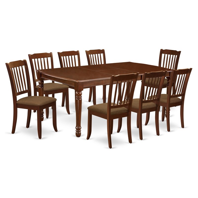 Pemberly Row 9-Piece Wood Dining Set with Linen Seat in Mahogany