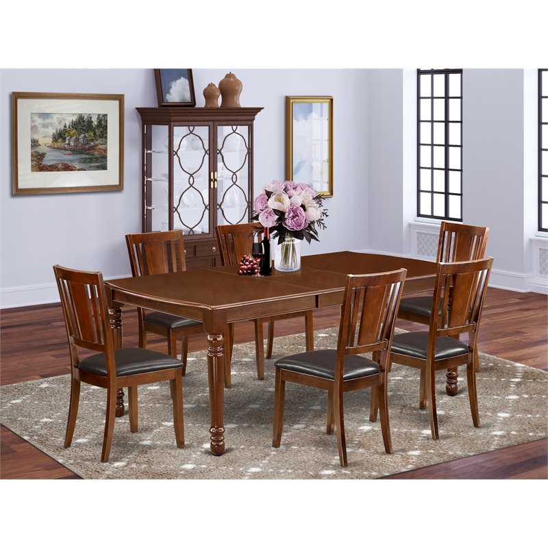 Pemberly Row 7-Piece Wood Dining Set with Faux Leather Seats in Mahogany