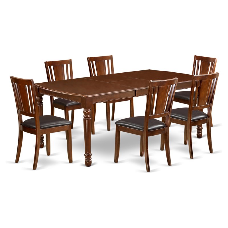 Pemberly Row 7-Piece Wood Dining Set with Faux Leather Seats in Mahogany
