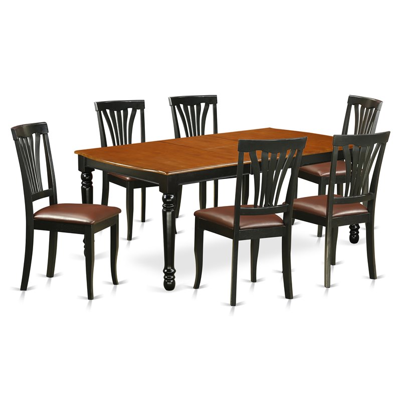 Pemberly Row 7-Piece Dining Set with Leather Seats in Black/Cherry Wood