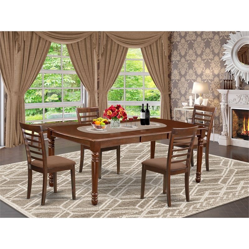 Pemberly Row 5-Piece Wood Dining Set with Fabric Seats in Mahogany