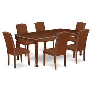 Pemberly Row 7-Piece Mahogany Dining Set with PU Leather Chairs