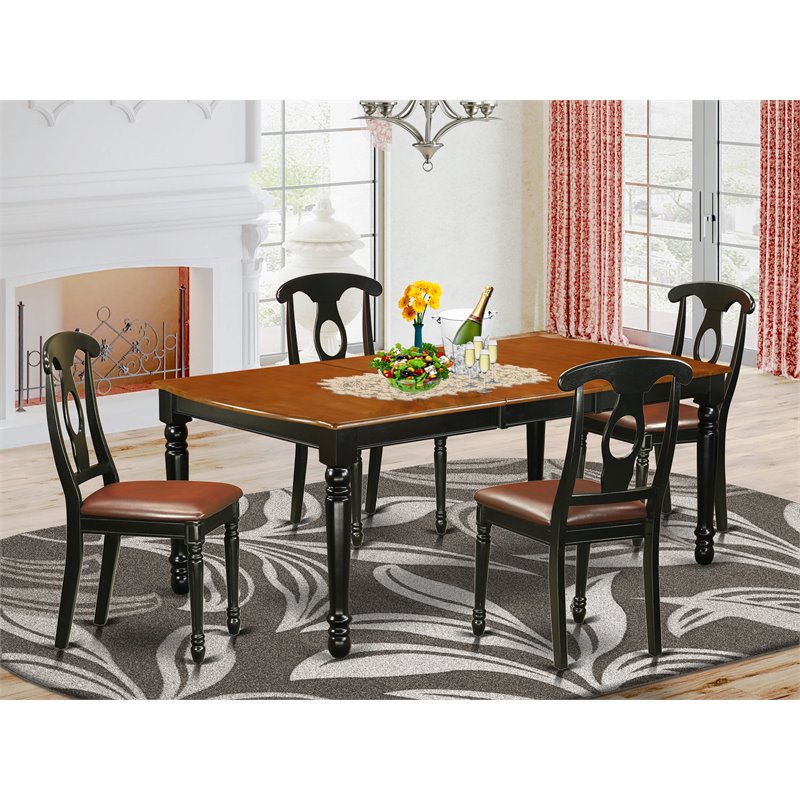 Pemberly Row 5-Piece Dining Set in Black/Cherry with Faux Leather Seats