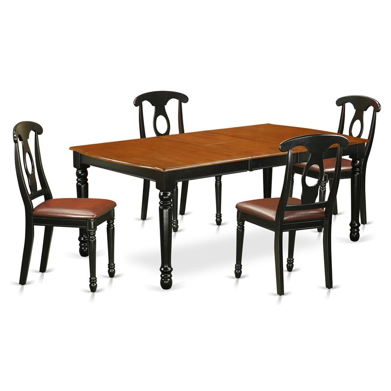 Pemberly Row 5-Piece Dining Set in Black/Cherry with Faux Leather Seats