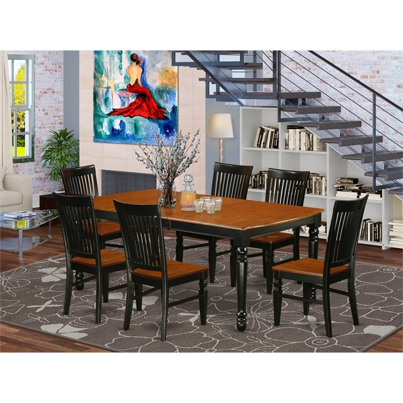 Pemberly Row 7-Piece Traditional Wood Dining Set in Black and Cherry
