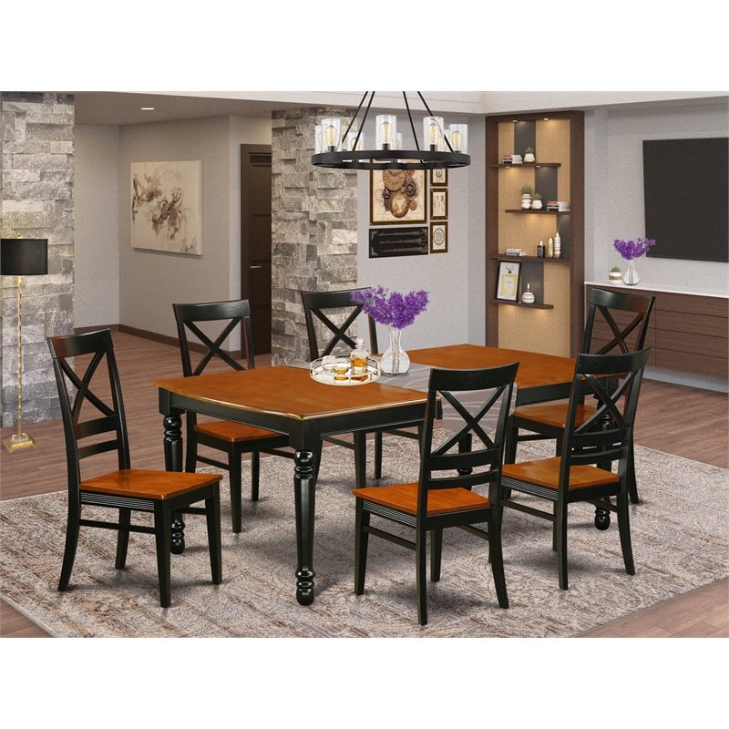 Pemberly Row 7-Piece Wood Dining Set in Black and Cherry Finish