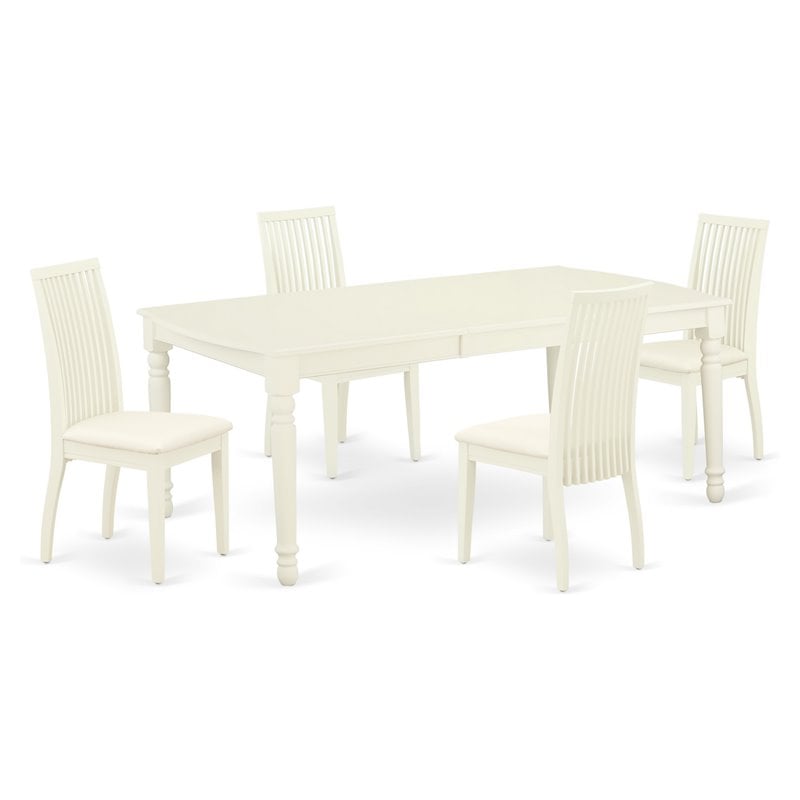 Pemberly Row 5-Piece Wood Dining Set with Linen Seats in White Finish