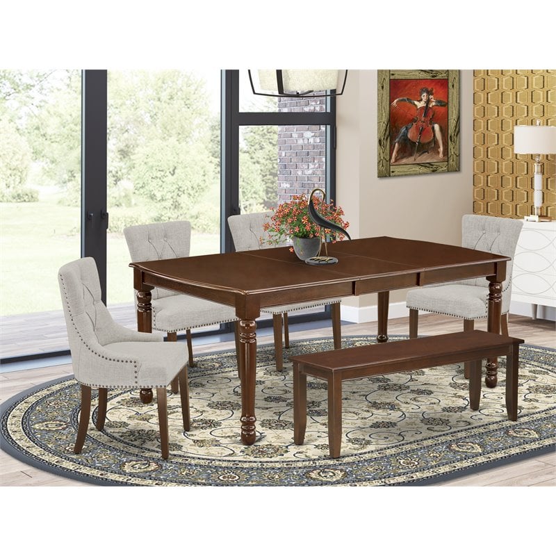 Pemberly Row 6-Piece Wood Dining Set in Mahogany and Doeskin Finish