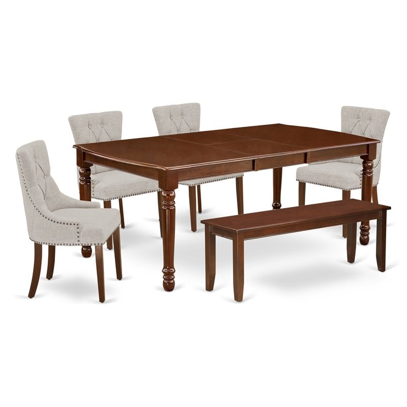 Pemberly Row 6-Piece Wood Dining Set in Mahogany and Doeskin Finish